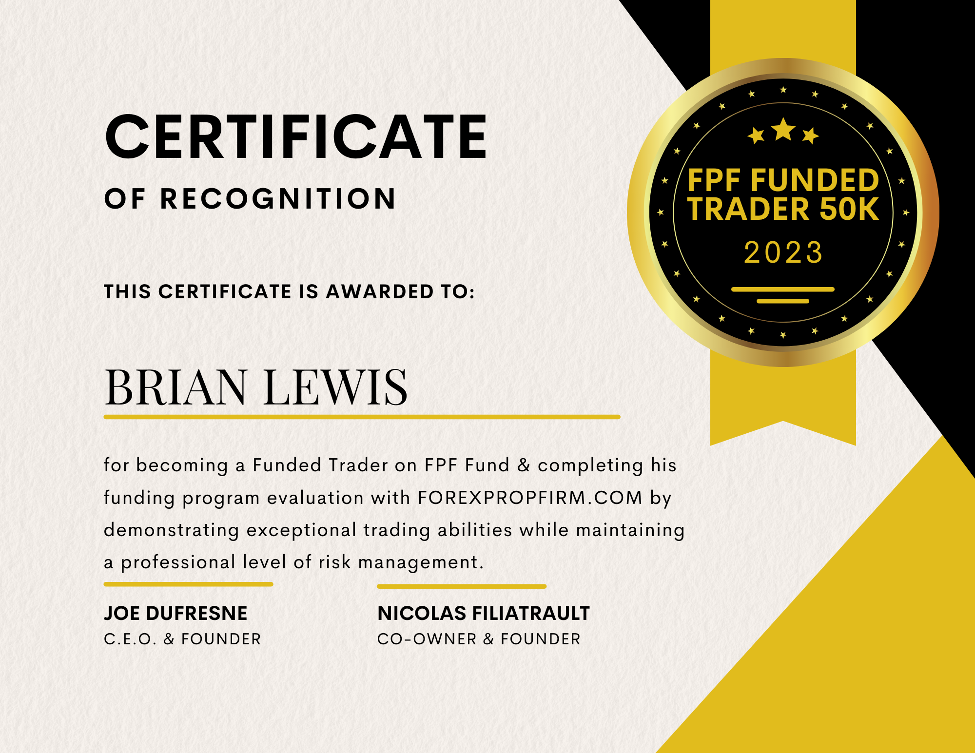 FPF funded trader certificate