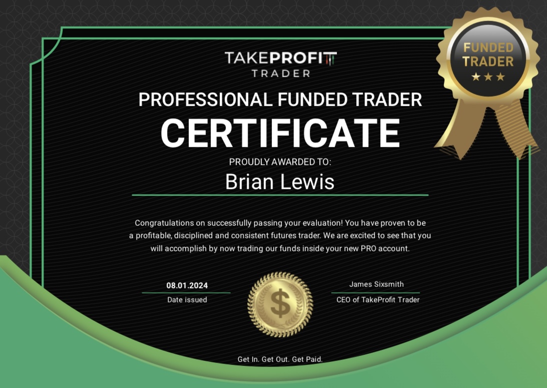TakeProfit Trader funded trader certificate