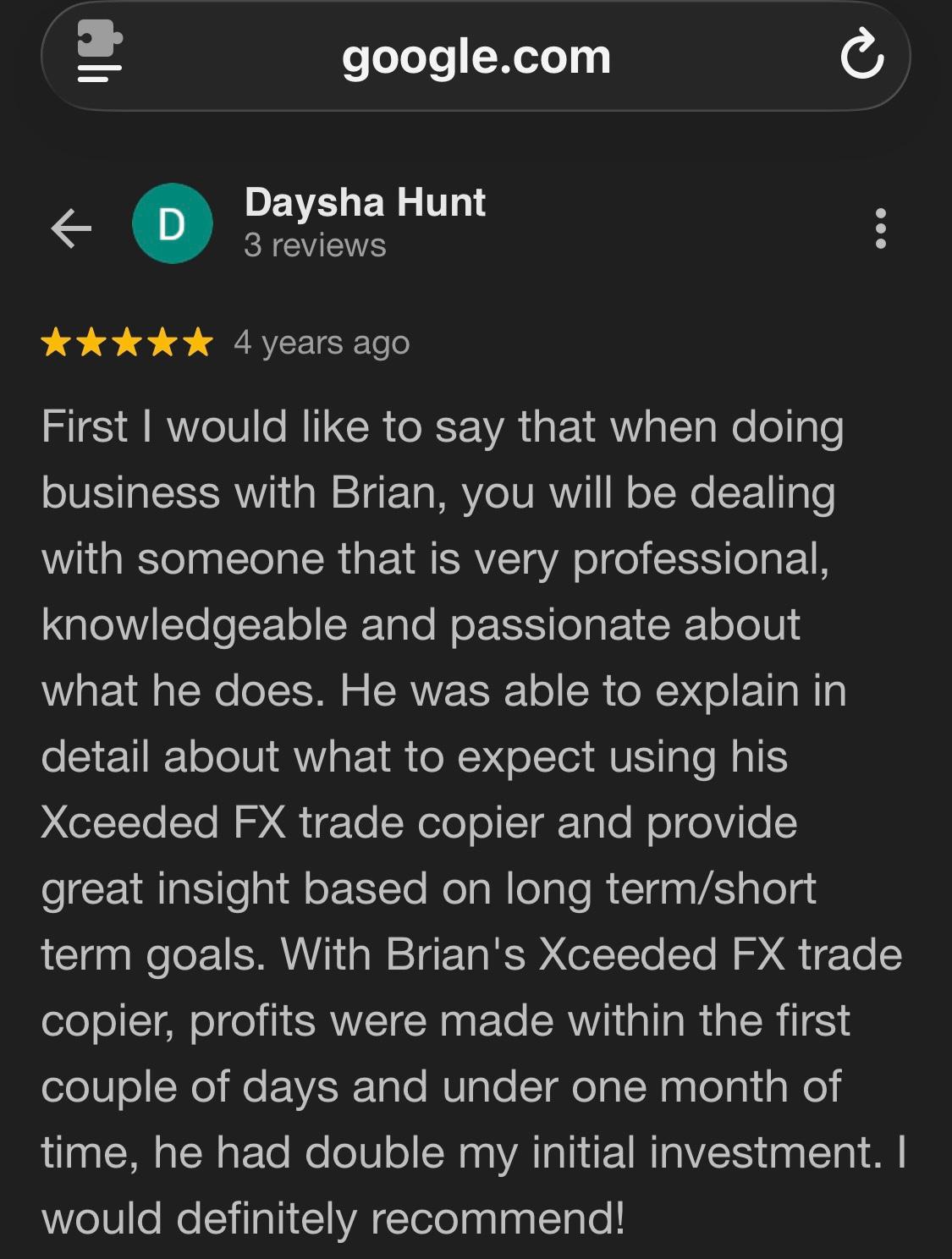 Student testimonial screenshot